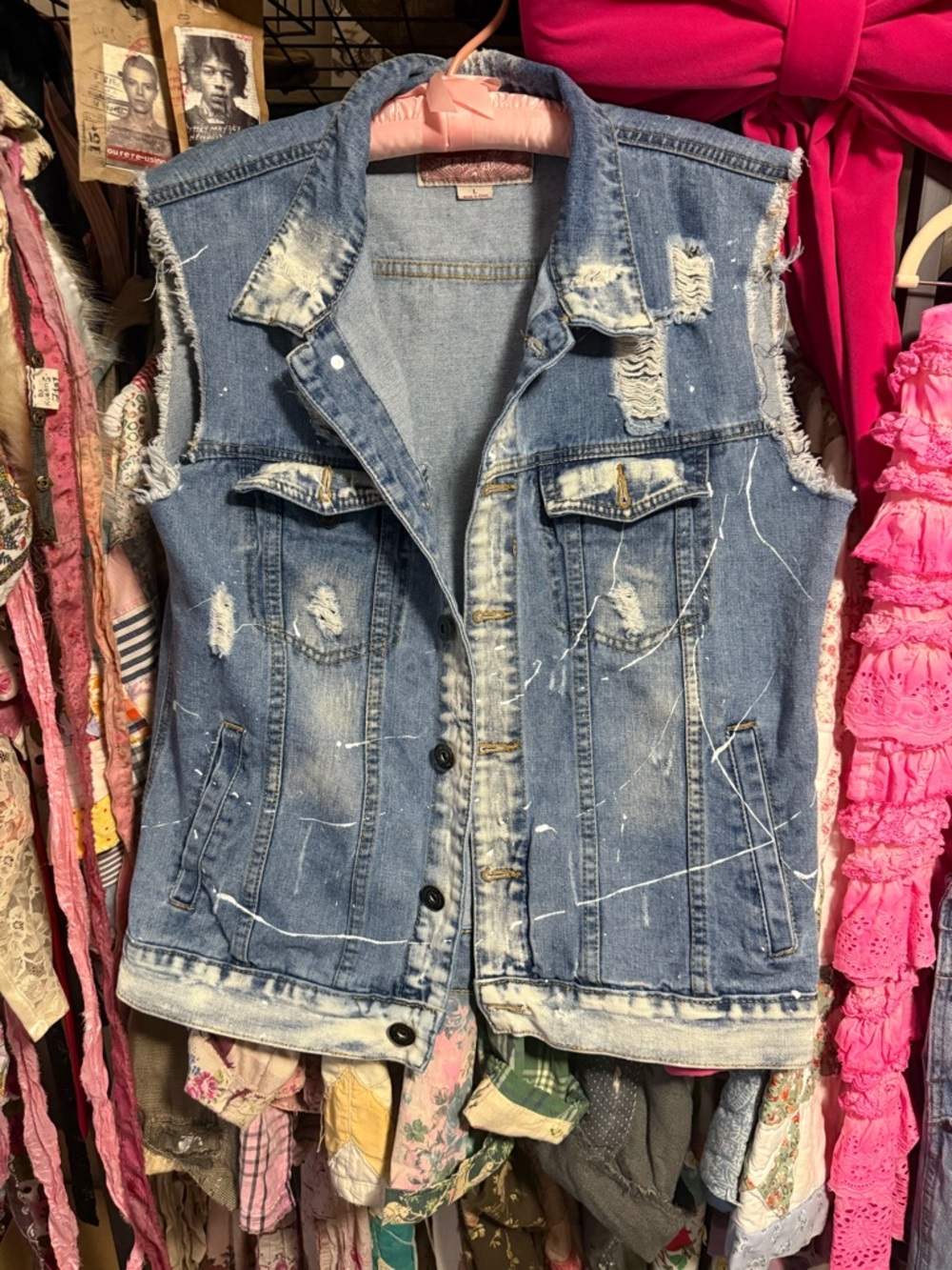 Light Blue Denim Jacket with Pink Lined Collar